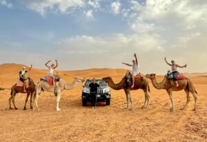 Camel ride in the Sahara Desert during a Morocco tour from Marrakech to Fes