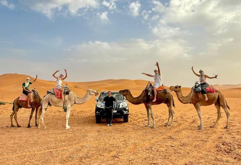 Camel ride in the Sahara Desert during a Morocco tour from Marrakech to Fes