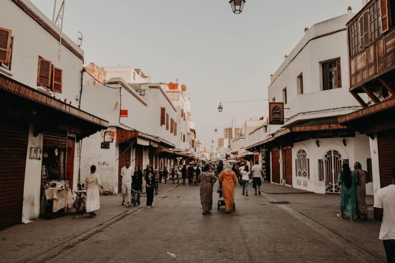 Is Rabat Morocco safe for tourists? Rabat Medina street view with traditional shops and local life in Morocco